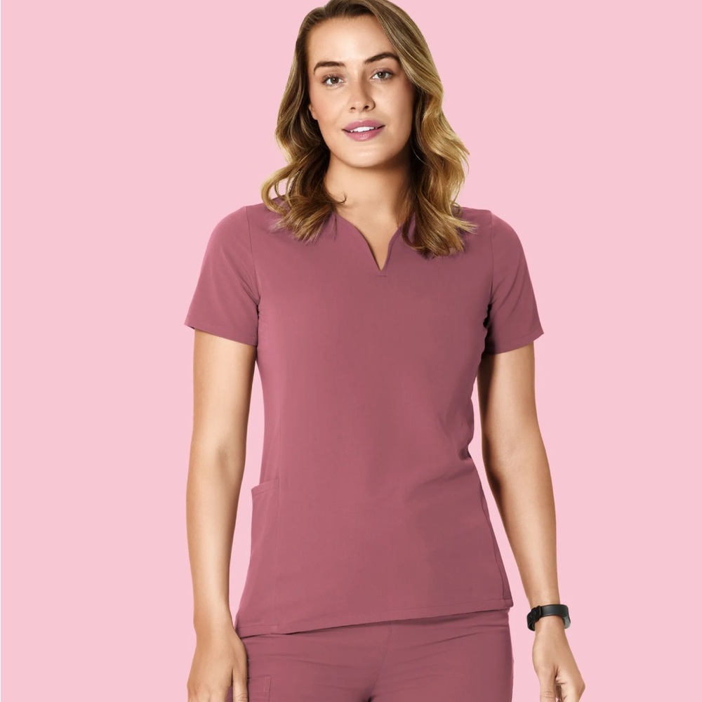 Mandala Women’s Short-Sleeve V-Notch Scrub Top with jogger pants